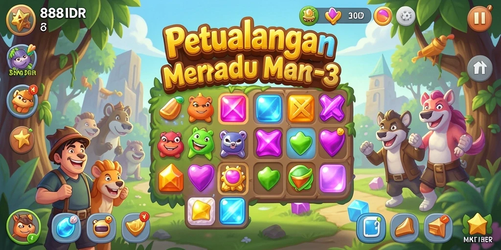 Tangkapan layar utama 888IDR menampilkan gameplay Match-3 yang seru.