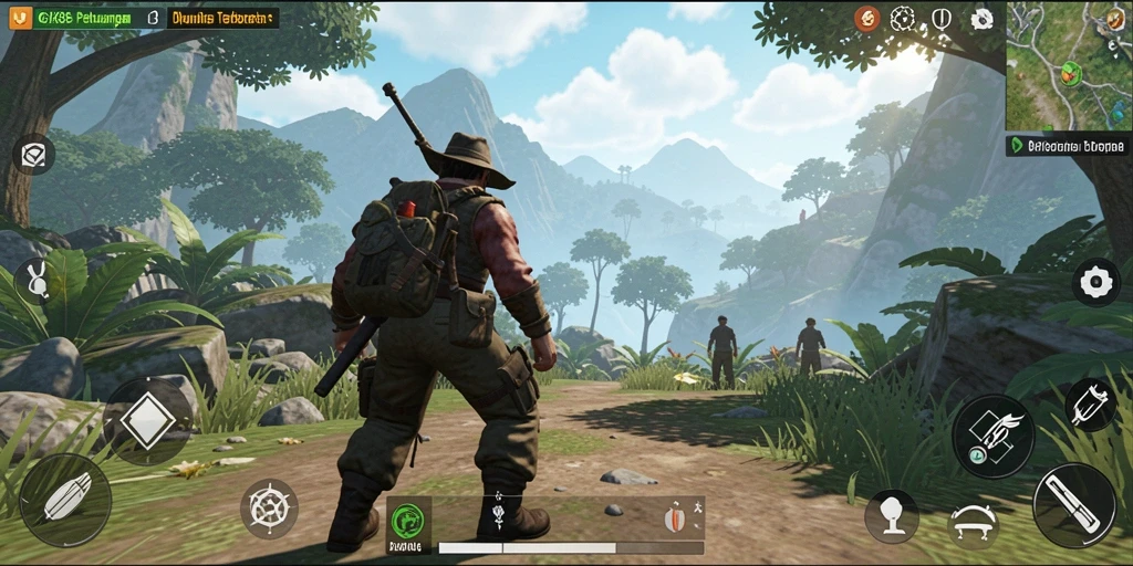 Screenshot GX88 menunjukkan pemain menjelajahi dunia terbuka yang indah.