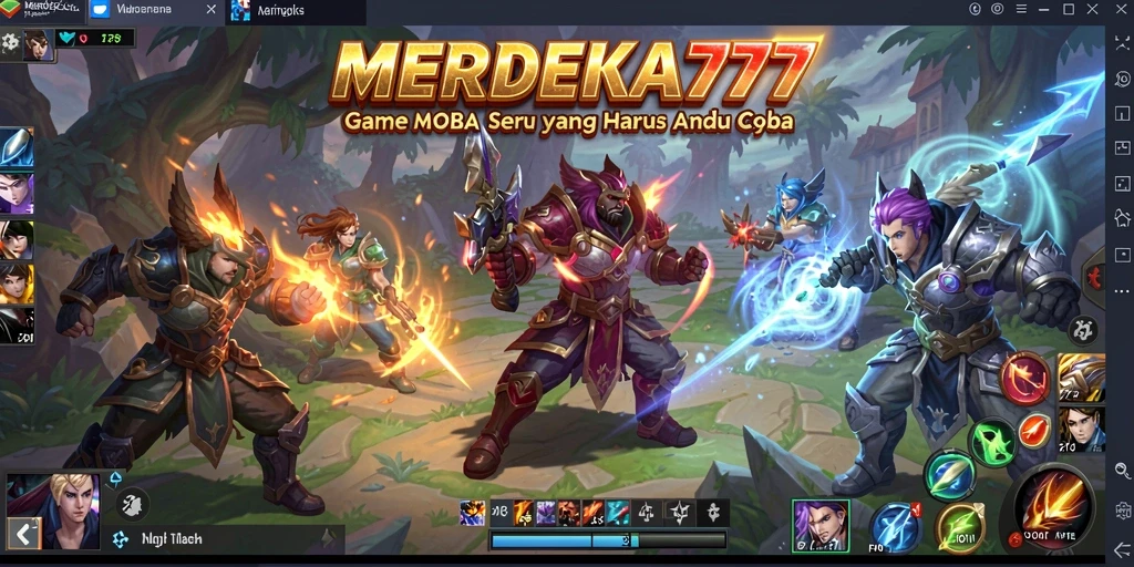 Tampilan aksi seru dalam permainan MOBA MERDEKA777.