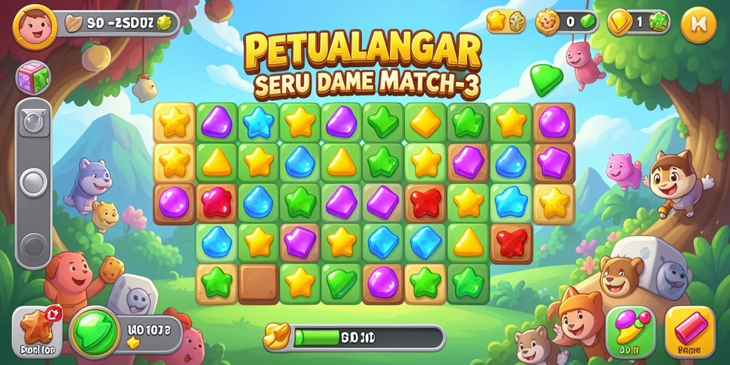 Tangkapan layar dari gameplay seru SD107 dengan tantangan Match-3.