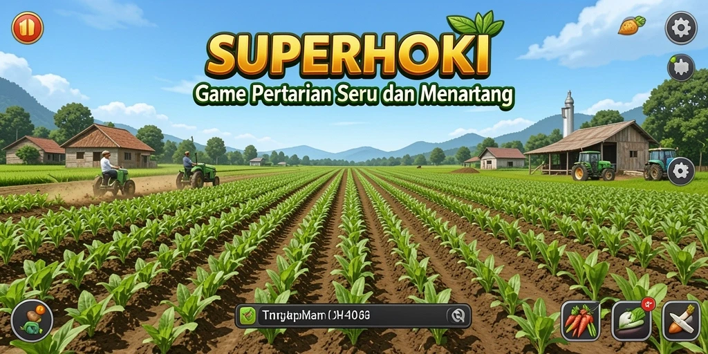 Gameplay SUPERHOKI menunjukkan pemeliharaan tanaman dan hewan ternak.