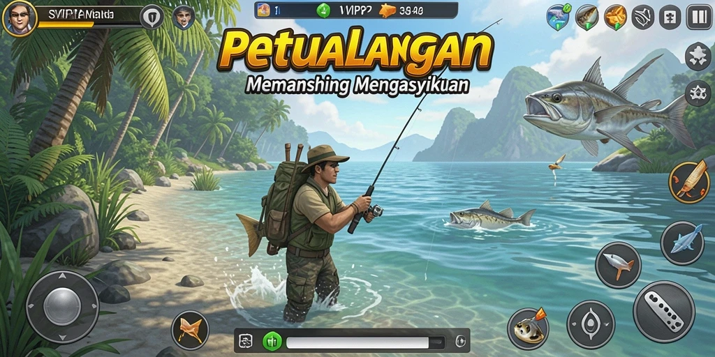 Screenshot SVIP2 menampilkan grafis memukau dan suasana memancing yang menenangkan.